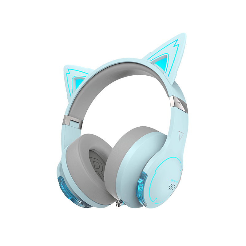 אוזניות קשת אלחוטיות מבית המותג אדיפייר עם מיקרופון מובנה לגיימינג בצבע כחול גרסת חתול EDIFIER G5BT LOW LATENCY GAMING HEADPHONES WITH NC 40MM