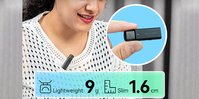 מערכת מיקרופון דש אלחוטי עם מארז טעינה Vention Clip-On Lavalier USB-C 48KHz