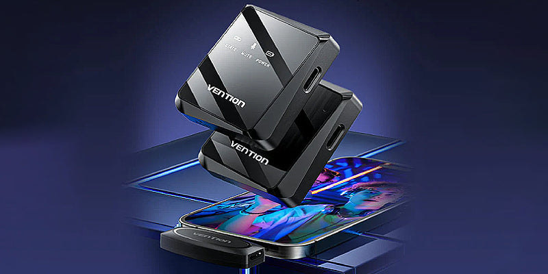 מערכת מיקרופון דש אלחוטי עם מקלט Vention Clip-On Wireless 32KHz USB-C