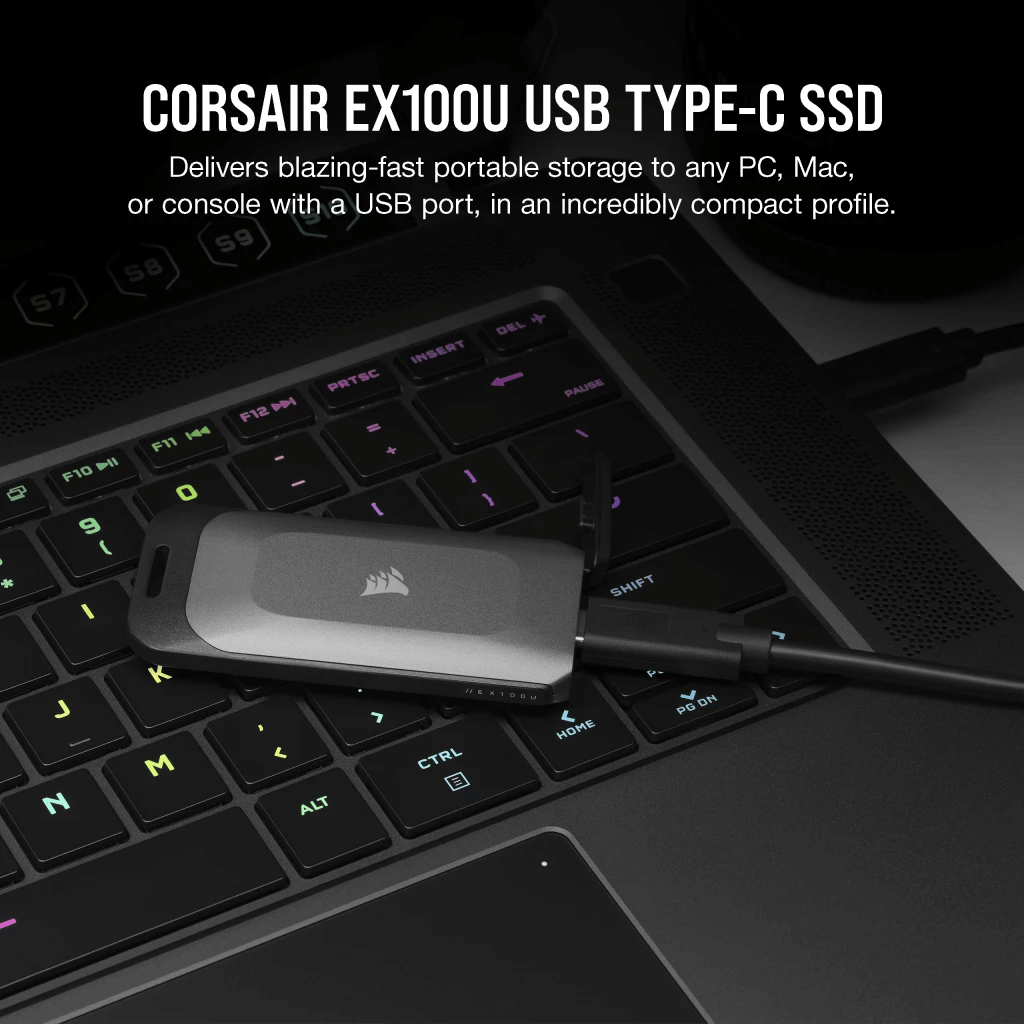 CORSAIR 2.0TB EX100U USB-C/A 3.2 GEN2X2 EXTERNAL SSD