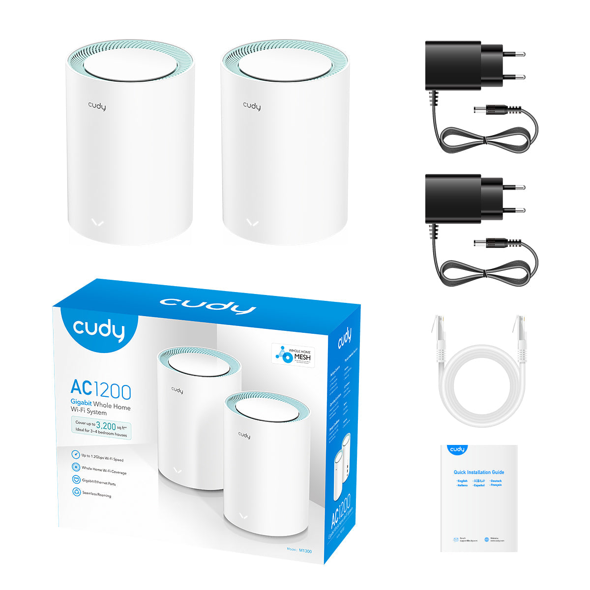 Cudy AC1200 Whole Home Mesh WiFi System M1300 נתב-2 יחידות