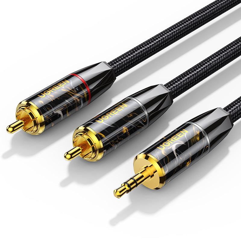 כבל אודיו UGREEN 3.5MM MALE TO RCA MALE X2 HI-FI SCC OCC COPPER - 2M - Cryptech