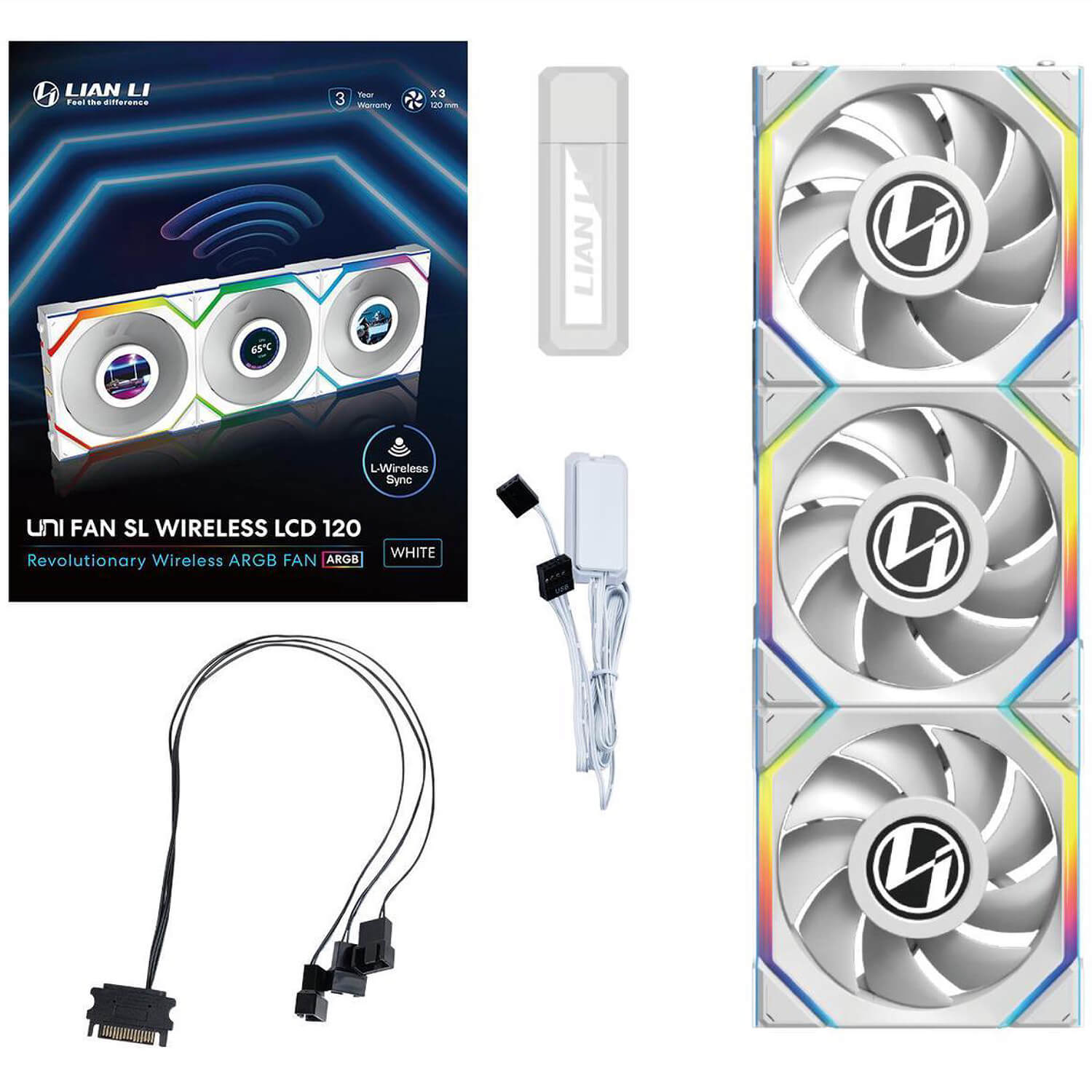Lian-Li UNI SL Wireless LCD 120mm White 3xFans