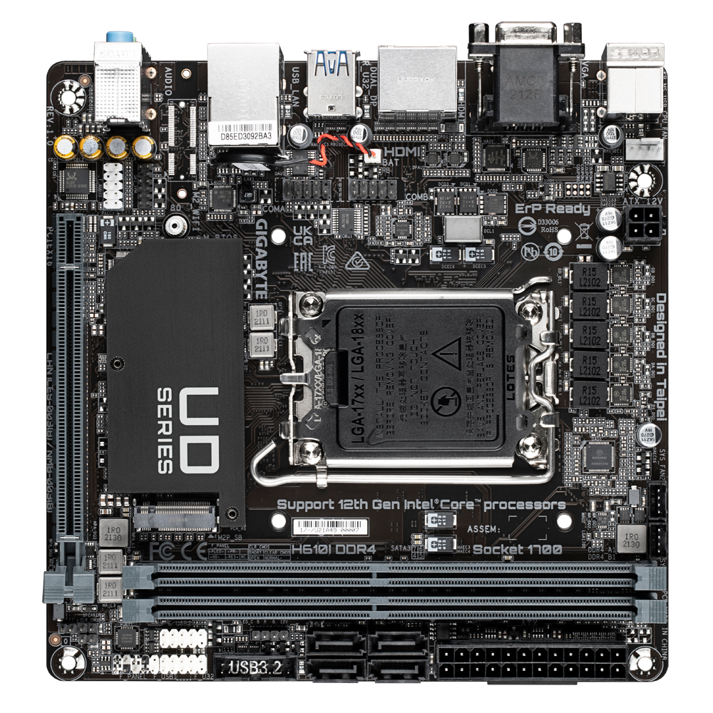 לוח אם Gigabyte H610i DDR4 Mini-ITX LGA1700 VGA HDMI 2XDP - Cryptech