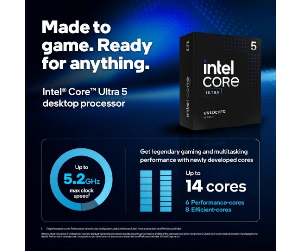 מעבד Intel Core Ultra 7 265KF Tray No GPU No Fans Up To 5.5GHz