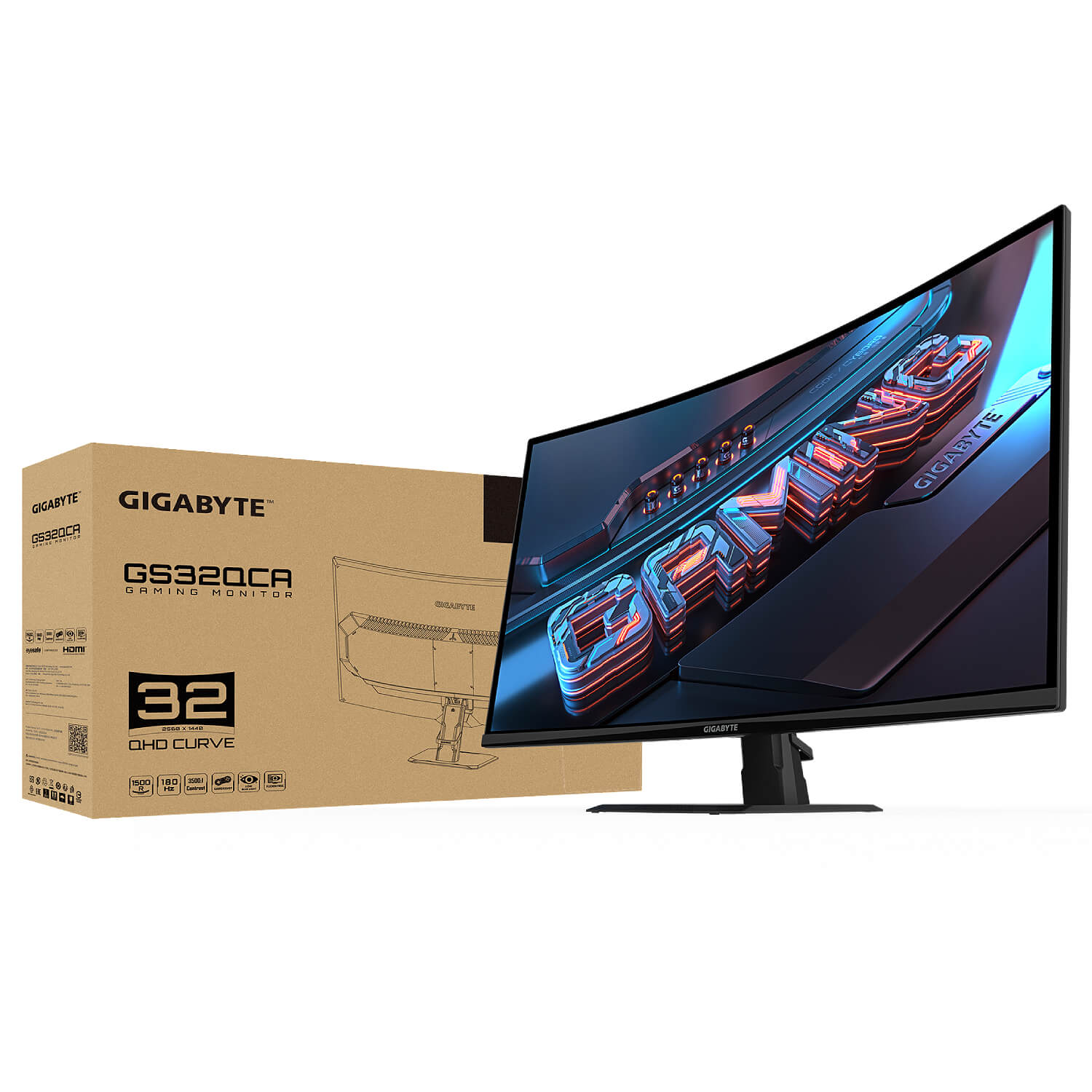 מסך קעור Gigabyte GS32QCA SS VA 1ms 2K QHD 180Hz FreeSync Tilt