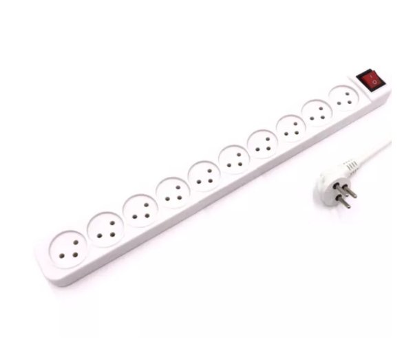 מפצל חשמל ל-10 שקעים כולל מפסק וכבל מאריך 3 מטר