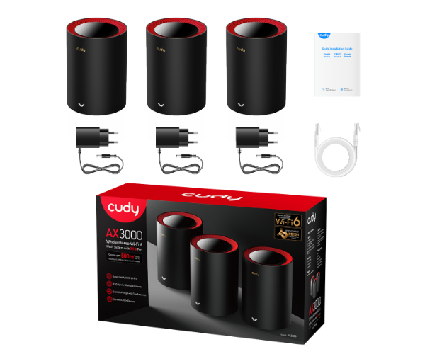 מגדיל טווח Cudy AX3000 Dual Band Wi-Fi 6 Mesh System M3000 3Pack