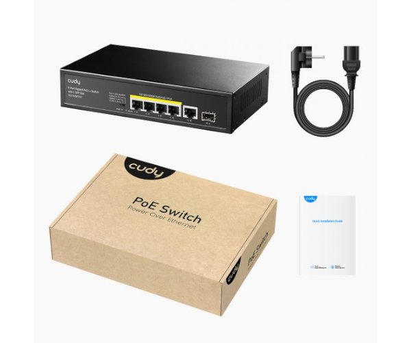 מתג לא מנוהל CUDY GS1005PTS1 5PORT 1GB POE 1XSFP total 120W