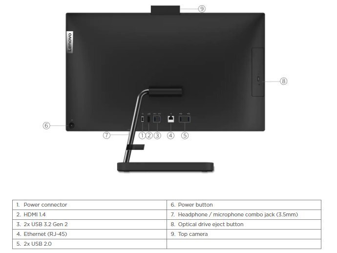 נייח LENOVO AIO 3 i5-12450H 8GB 256Nvme gen4 23.8 FHD DOS Black - Cryptech