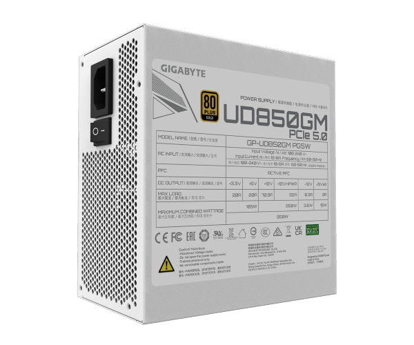 ספק כוח Gigabyte UD850GM PG5 WHITE 850W 80 Plus Gold PCIE 5.0