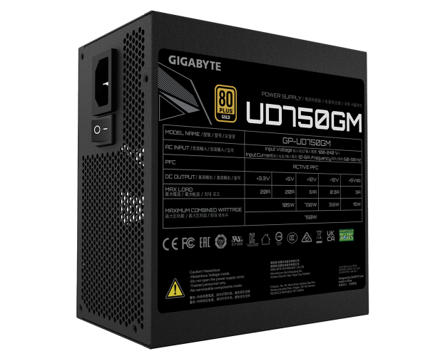 ספק כוח Gigabyte UD750GM 750W 80 Plus Gold Fully modular