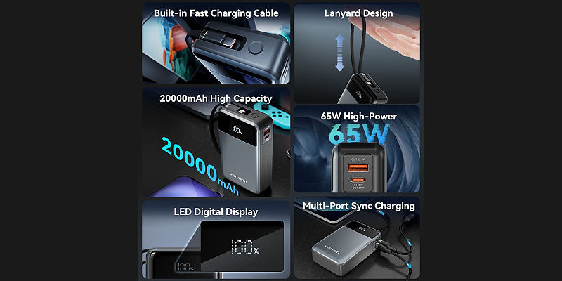 סוללת גיבוי ניידת Vention 20000mAh 65W USB-C