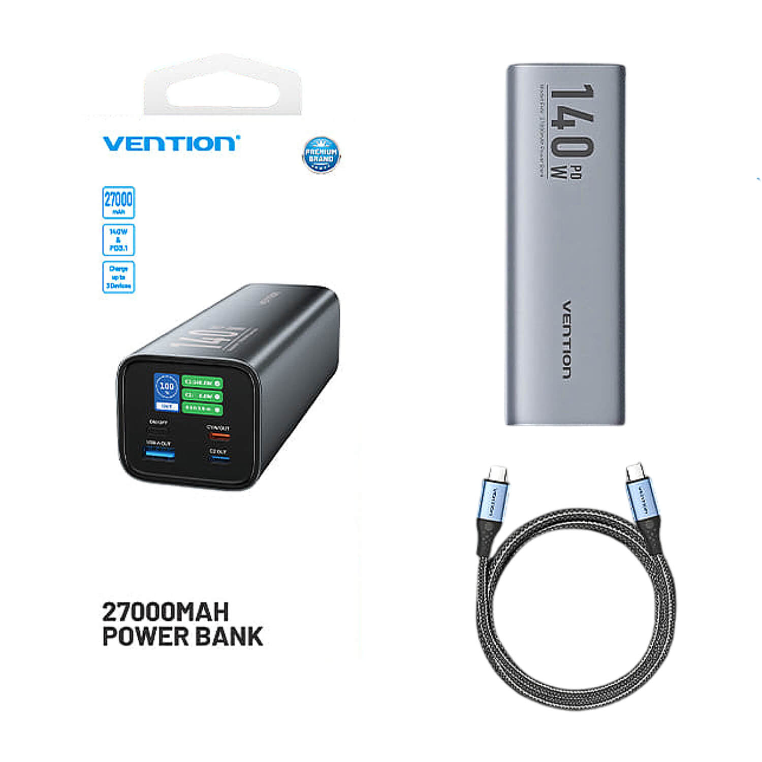 סוללת גיבוי ניידת Vention 27000mAh 140W PD 3.1