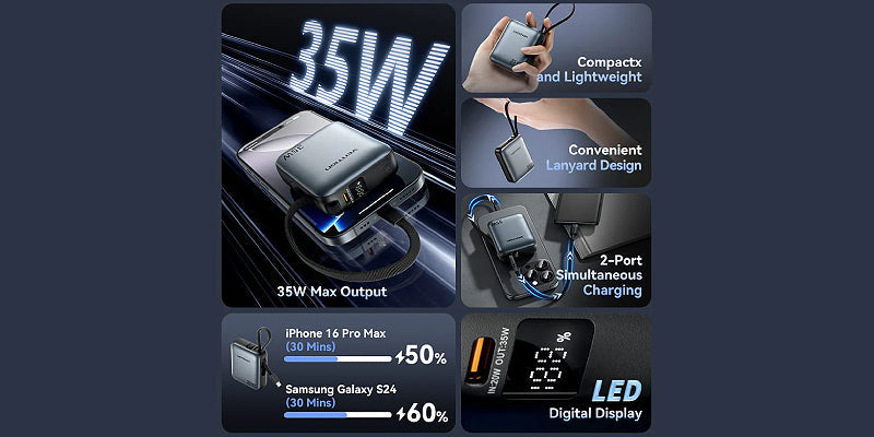 סוללת גיבוי ניידת Vention 10000mAh 35W USB-C Mini