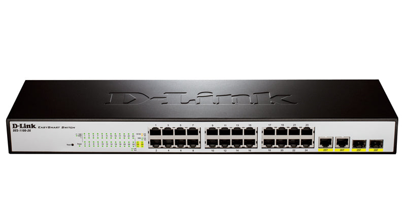 SWITCH 24 PORT 10/100 + 2 GIGA UPLINK PORTS, L2 EASY SMART, METAL - Cryptech