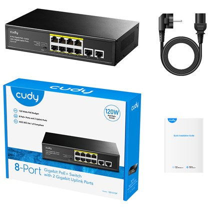 SWITCH 8PORT 10/100/1000 PoE + Uplink 2x1GbE 120W Cudy