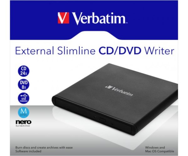 צורב DVD נייד חיצוני שחור Verbatim External Slimline