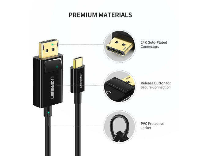 UGREEN USB-C TO DP 4K/60HZ 1.5M BLACK CABLE - Cryptech