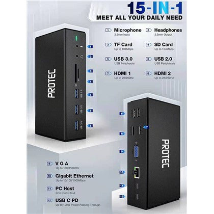 USB/USB-C DUAL DISPLAY Docking Station PROTEC