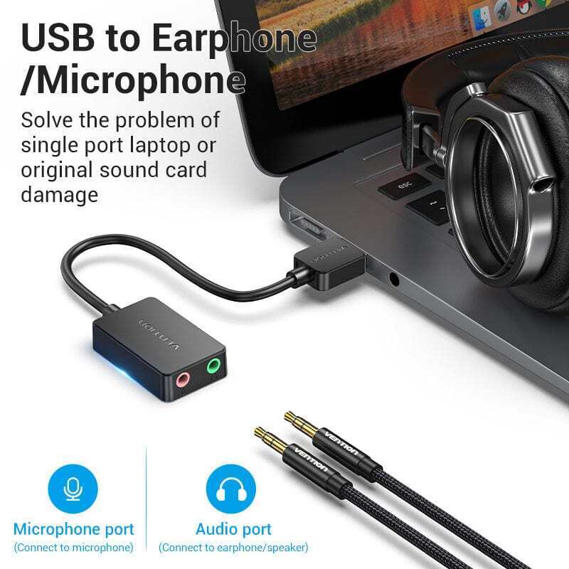 VENTION USB-A TO 3.5 HEADPHONES + MIC ADAPTER - Cryptech