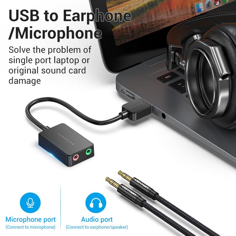 VENTION USB-A TO 3.5 HEADPHONES + MIC ADAPTER