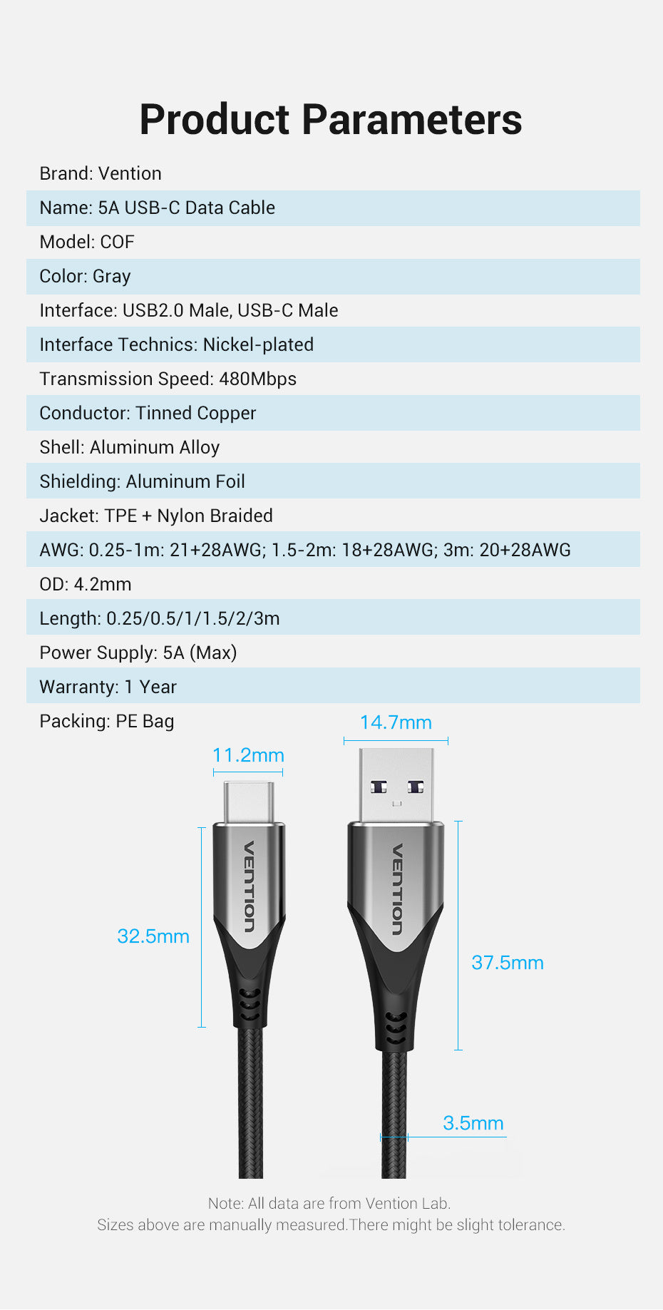 VENTION USB-A TO USB-C 5A/40W SUPER CHARGE 1M CABLE - Cryptech