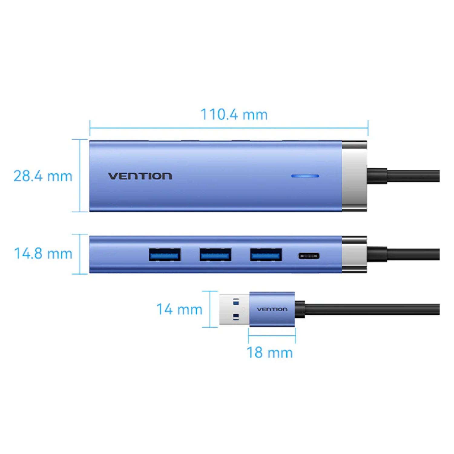 Vention USB-A to USB-A x3 | LAN 1GB | USB-C | HUB